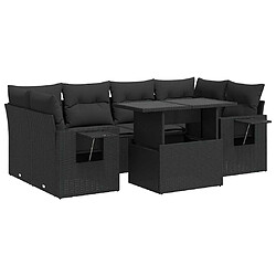 vidaXL Salon de jardin 7 pcs avec coussins noir résine tressée