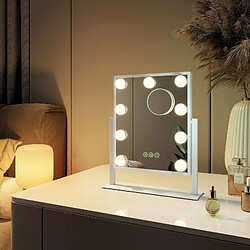 Avis EMKE Miroir de maquillage Hollywood Miroir grossissant 7x avec Ampoules LED Interrupteur tactile 3 couleurs dimmable Rotation - Cadre Blanc 25 x 30 cm