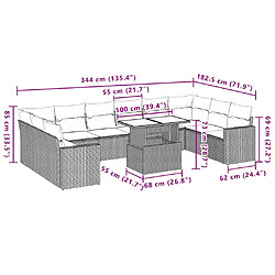 Acheter vidaXL Salon de jardin 11 pcs avec coussins gris clair résine tressée