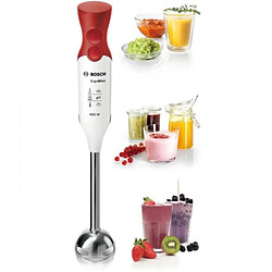 Mixeur Electrique BOSCH plongeant - 450 Watt - Pied inox - 4 lames aiguisées - 2 Vitesses - Bol gradué 600 ml - blanc/rouge pas cher