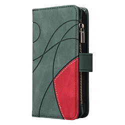 Etui en PU épissage bicolore avec support, porte-cartes et pochette zippée vert pour votre Sony Xperia 10 III 5G/Xperia 10 III Lite