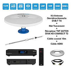 Kit Antenne Omnidirectionnelle DVB-T T4 + Mat Traversant + Récepteur TNT ASTON DIVA HD CONNECT T2 + Câble coaxial 10m + Câble HDMI