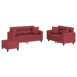 vidaXL Ensemble de canapés 3 pcs et coussins rouge bordeaux similicuir