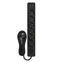 Null Multiprise SELDUR G6TH22S, 6 prises type F + interrupteur, USB A+C charge rapide 20W, Noir, câble 2m