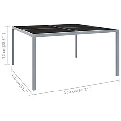 vidaXL Table de jardin 130x130x72 cm Gris Acier et verre pas cher