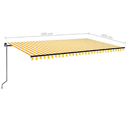 vidaXL Auvent manuel rétractable avec LED 500x300 cm Jaune et blanc pas cher