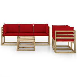 Avis Maison Chic Salon de jardin 6 pcs + coussins - Mobilier/Meubles de jardin - Table et chaises d'extérieur rouge -MN57011