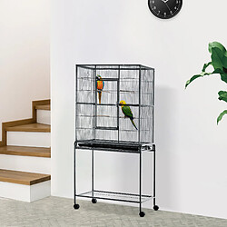 Acheter Pawhut Cage à Oiseaux Portable avec 4 Mangeoires et 4 Perchoirs Pratique 81 x 48 x 163 cm Noir et Gris