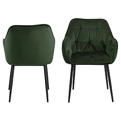 Acheter Toilinux Lot de 2 Chaises de salle à manger avec accoudoirs effet velours - Vert sapin et Noir