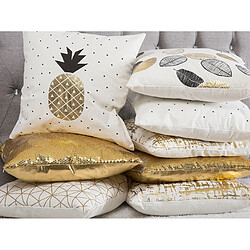 Beliani Lot de 2 coussins YASMIN Coton 45 x 45 cm Motif de plante Blanc Doré Noir