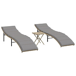 vidaXL Chaises longues lot de 2 avec table beige résine tressée