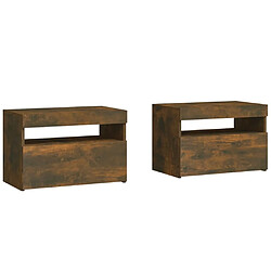 Avis Maison Chic Lot de 2 Tables de chevet - Tables de Nuit et lumières LED Chêne fumé 60x35x40 cm