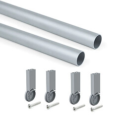 (1 Kit) Kit tube de penderie circulaire D. 28, 1150 mm, aluminium, Anodisé mat