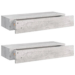 vidaXL Étagères à tiroir murales 2 pcs Gris béton 60x23,5x10 cm MDF