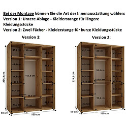 Abiks Meble Armoire DAVOS 1 À Portes Coulissantes 235,2/160/60 3 Portes pas cher