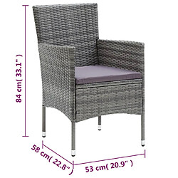 vidaXL Ensemble à manger de jardin coussins 3pcs Résine tressée Gris pas cher