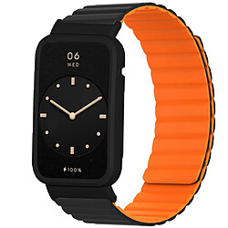 Bracelet en silicone magnétique, à déclenchement rapide pour votre Xiaomi Mi Band 7 Pro - noir/orange