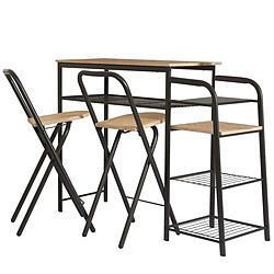 Ensemble de table de bar 5 étagères avec 2 tabourets pliable en bois avec struture en métal noir+Urban Living