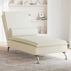 vidaXL Chaise longue de massage avec traversin crème velours