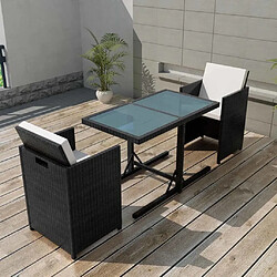 Maison Chic Salon de jardin encastrable 3 pcs et coussins - Ensemble table et chaises d'extérieur - Salon/Mobilier de jardin classique Résine tressée Noir -MN42751