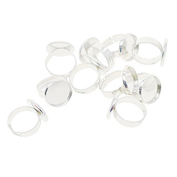 10pcs 16mm Blanc Bague Lunette Ronde Plateau Cabochon Réglable En Laiton Argent