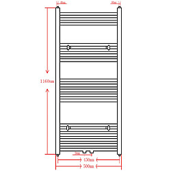 vidaXL Sèche-serviettes eau chaude à rails incurvés noir 500 x 1160 mm pas cher