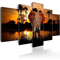 Decoshop26 Tableau sur toile en 5 panneaux décoration murale image imprimée cadre en bois à suspendre Lac du Soleil couchant 100x50 cm 11_0003201