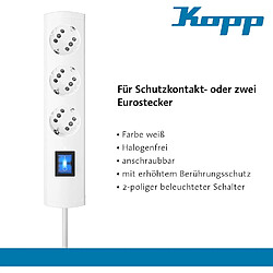 Kopp DUOversal® Plus Multiprise 3/6 prises 3 m avec double prise + interrupteur + grande distance + protection contact I Multiprise vissable I Blanc - 233902016