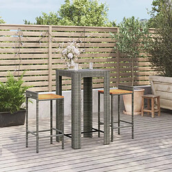 vidaXL Ensemble de bar jardin 3 pcs gris poly rotin/bois massif acacia