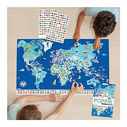 Acheter POPPIK 1841223 Drapeaux Poster éducatif interactif avec Autocollants Carte du Monde multilingue pour Enfants à partir de 7 Ans 68 x 100 cm