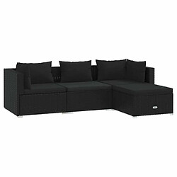 Maison Chic Salon de jardin 4 pcs + coussins - Mobilier/Meubles de jardin - Table et chaises d'extérieur Résine tressée Noir -MN72244