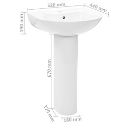 vidaXL Lavabo autoportant avec socle Céramique Blanc 520x440x190 mm pas cher