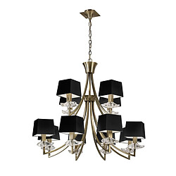 Inspired Akira Pendant 2 Tier 12 Light E14, Laiton antique avec abat-jour noirs