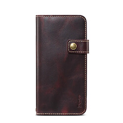 Wewoo Housse Coque Pour iPhone XR Denior Oil Wax Cowhide DK Bouton magnétique Étui à rabat horizontal en cuir avec support et fentes cartes et portefeuille rouge foncé