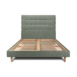 Sommeil de plomb Lit 135x190cm avec tête de lit capitonnée tissu et sommier kit vert - Hauteur totale : 29cm