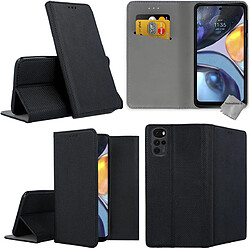 Htdmobiles Housse etui portefeuille avec coque intérieure en silicone pour Motorola Moto G22 / E32 / E32s + film ecran - NOIR MAGNET