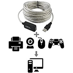 Ansco Rallonge Actif USB A/M - USB A/F - 10 mètres (Mâle-Femelle) repeteur avec signal amplifié