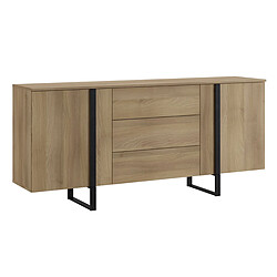 Pegane Buffet en mélamine et métal coloris chêne / noir - Longueur 180 x profondeur 40 x hauteur 82 cm