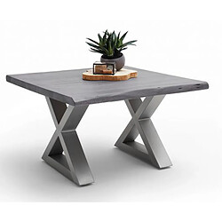 Pegane Table basse en bois d'acacia massif gris / acier inoxydable - L.75 x H.45 x P.75 cm