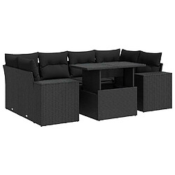 vidaXL Salon de jardin 7 pcs avec coussins noir résine tressée