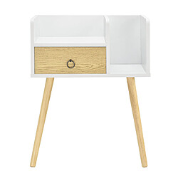 Helloshop26 Table de nuit chevet avec tiroir stockage commode bis pieds en pin 64 cm blanc beige 03_0004229