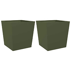 vidaXL Jardinières 2 pcs vert olive 50x50x50 cm acier