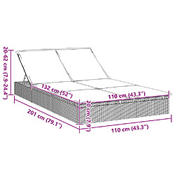 vidaXL Chaise longue à 2 places avec coussins noir résine tressée pas cher