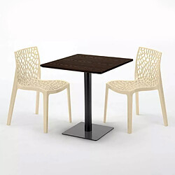 Avis Grand Soleil Table carrée 70x70 plateau effet bois avec 2 chaises colorées Gruvyer Melon - Beige