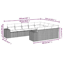 vidaXL Salon de jardin 10 pcs avec coussins noir résine tressée pas cher