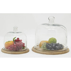 Aubry Gaspard Cloches en verre + plateaux en manguier (lot de 2).