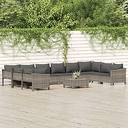 Maison Chic Salon de jardin 11pcs + coussins - Mobilier/Meubles de jardin - Table et chaises d'extérieur Gris Résine tressée -MN79443