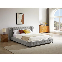 Vente-Unique Lit chesterfield 160 x 200 cm - Velours - Gris clair + Matelas - TONGERLA