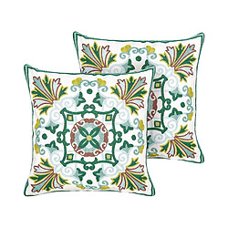 Beliani Lot de 2 coussins ELANITE Coton 45 x 45 cm Oriental Broderie Vert