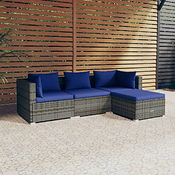 vidaXL Salon de jardin 4 pcs avec coussins résine tressée gris